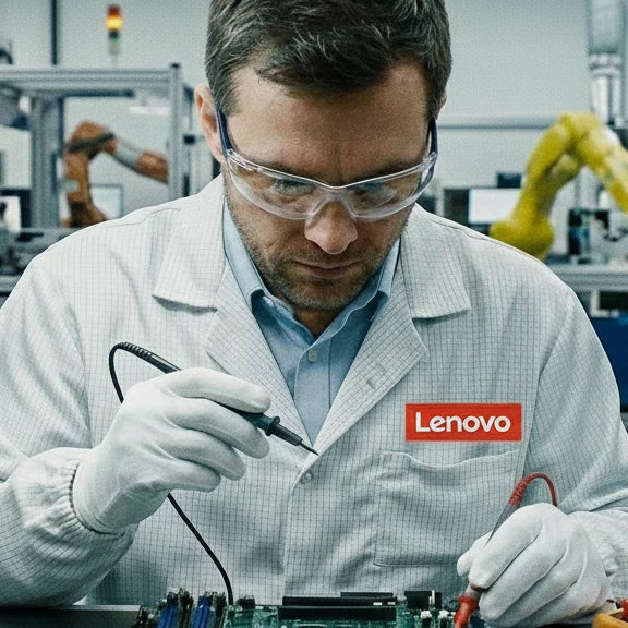 Lenovo engineer conducting stringent professional tests on refurbished server components to ensure reliability and lower TCO