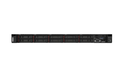 Front view of Lenovo SR250 V2 rack server fully populated with 10x 2.5-inch drive bays