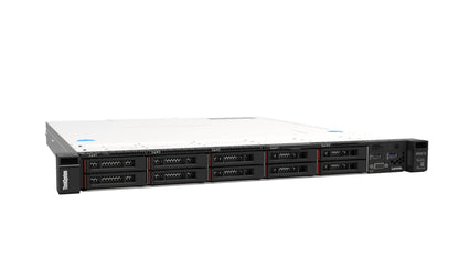 Right angle view of Lenovo SR250 V2 server highlighting rack mount ears and airflow vents