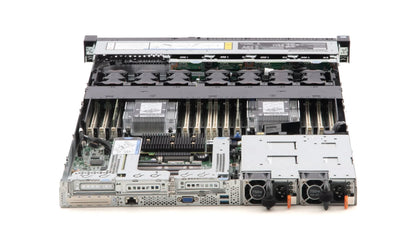 Internal chassis view of Lenovo SR630 showing dual Intel Xeon Silver processor sockets and RAM