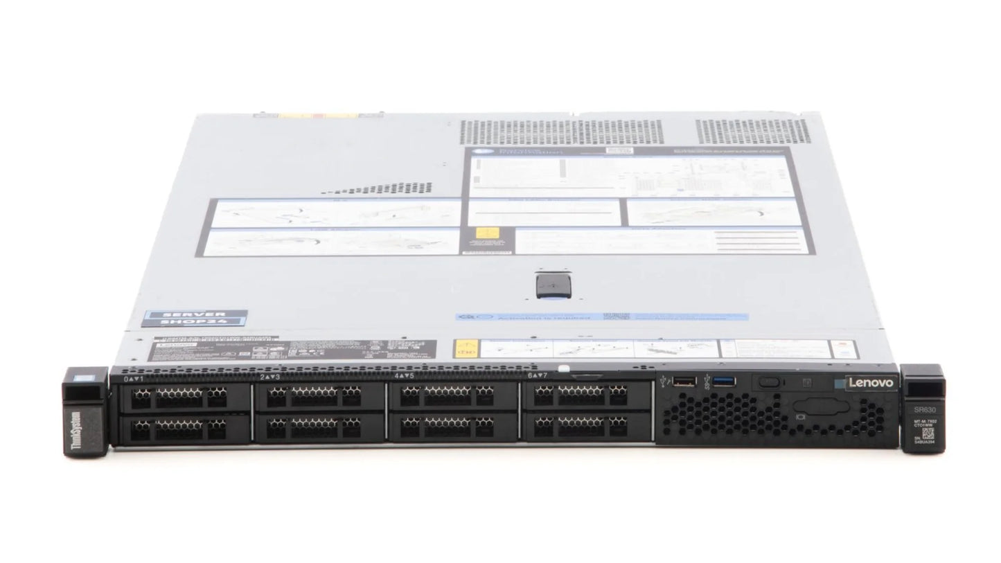 Rear view of Lenovo SR630 server showing connectivity ports and dual 1100W Platinum PSUs