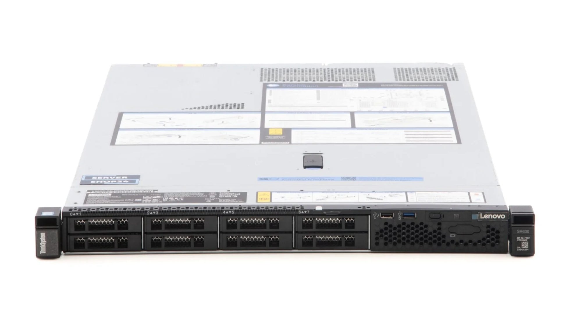 Rear view of Lenovo SR630 server showing connectivity ports and dual 1100W Platinum PSUs