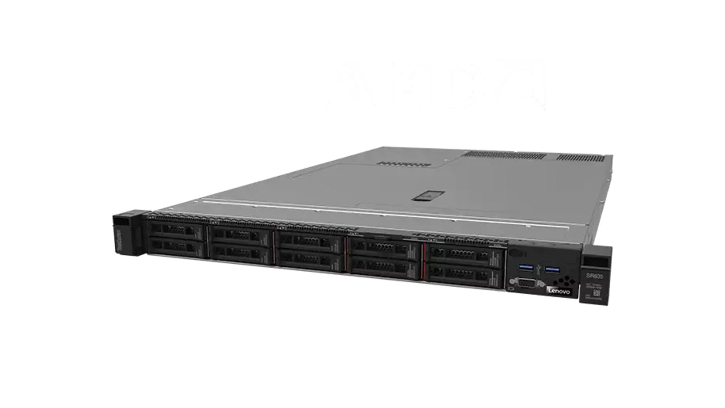 Lenovo ThinkSystem SR635 1U rack server featuring 10x 2.5-inch NVMe AnyBay drive slots