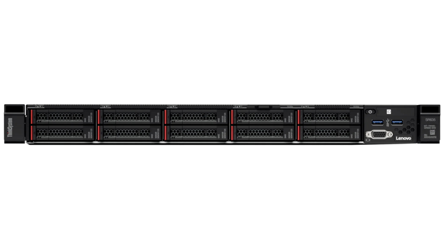 Close-up detail of front USB and VGA ports on Lenovo ThinkSystem SR635