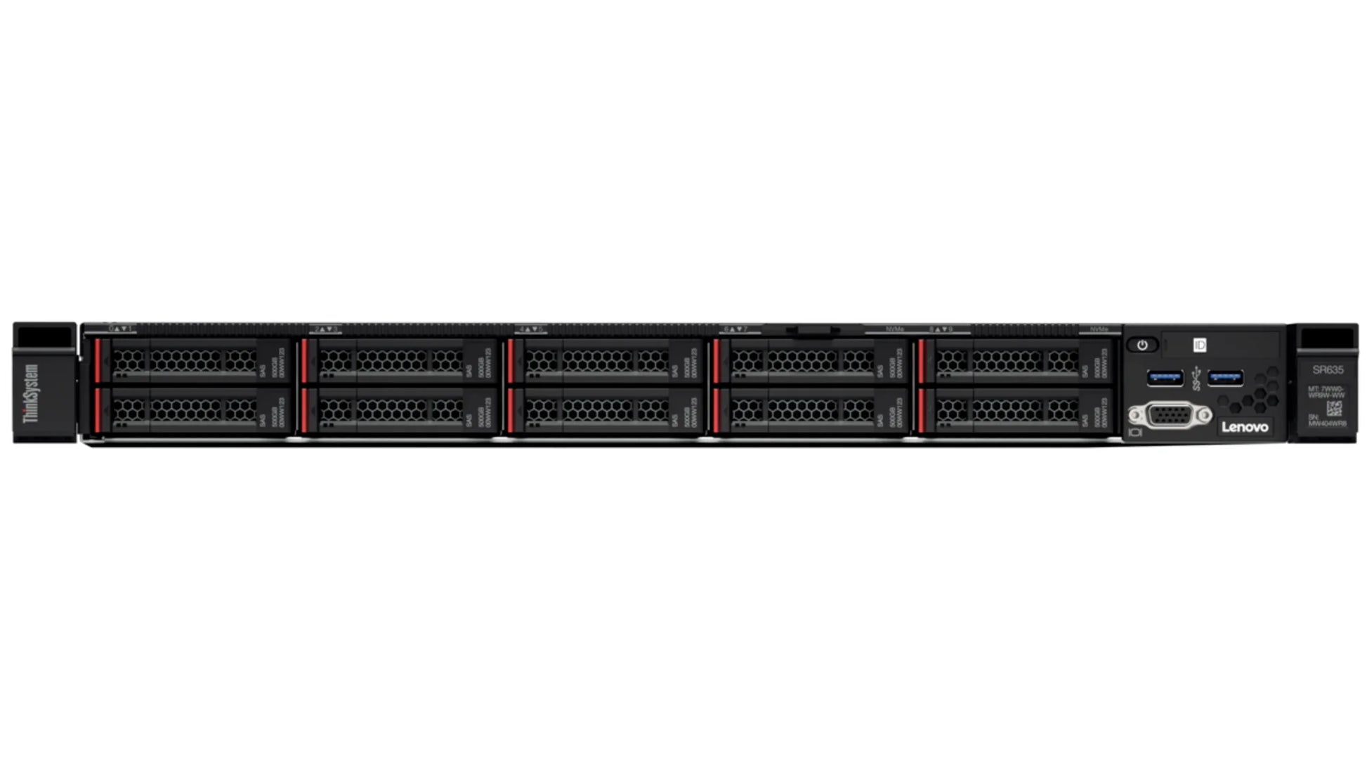 Close-up detail of front USB and VGA ports on Lenovo ThinkSystem SR635