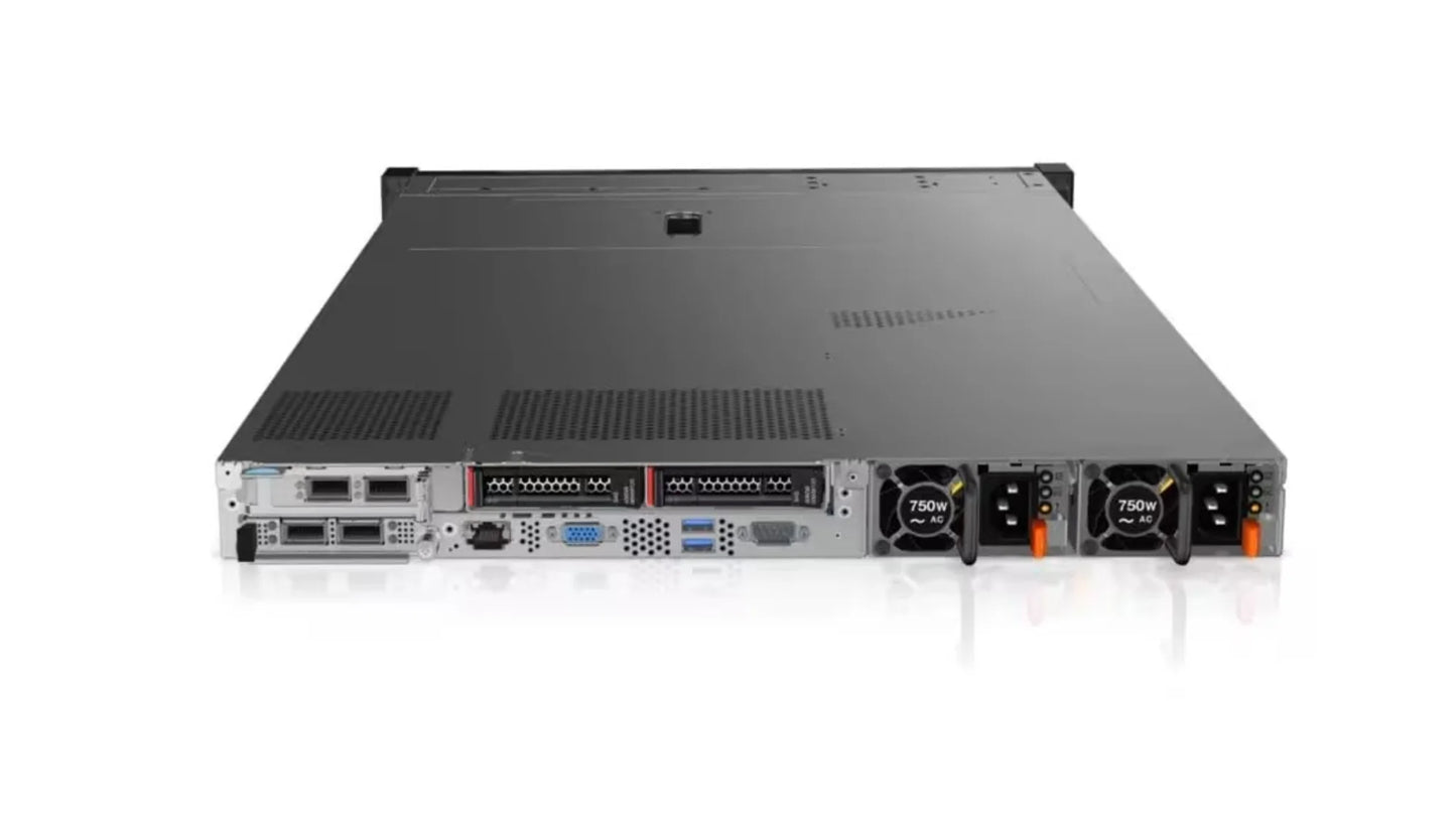 Internal view of Lenovo SR635 chassis showing single AMD EPYC processor and RAM slots