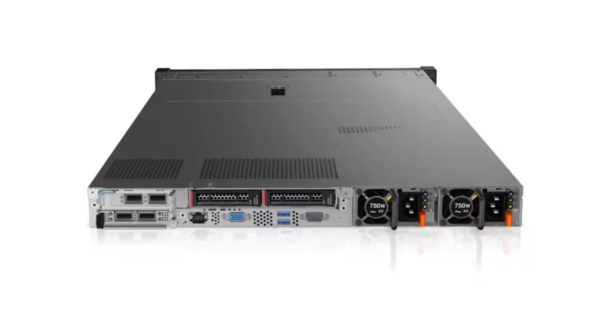 Internal view of Lenovo SR635 chassis showing single AMD EPYC processor and RAM slots
