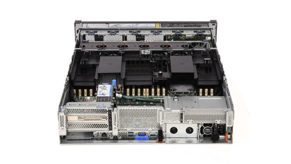 Close-up of internal PCIe riser cages and expansion slots on Lenovo SR650 V2 motherboard