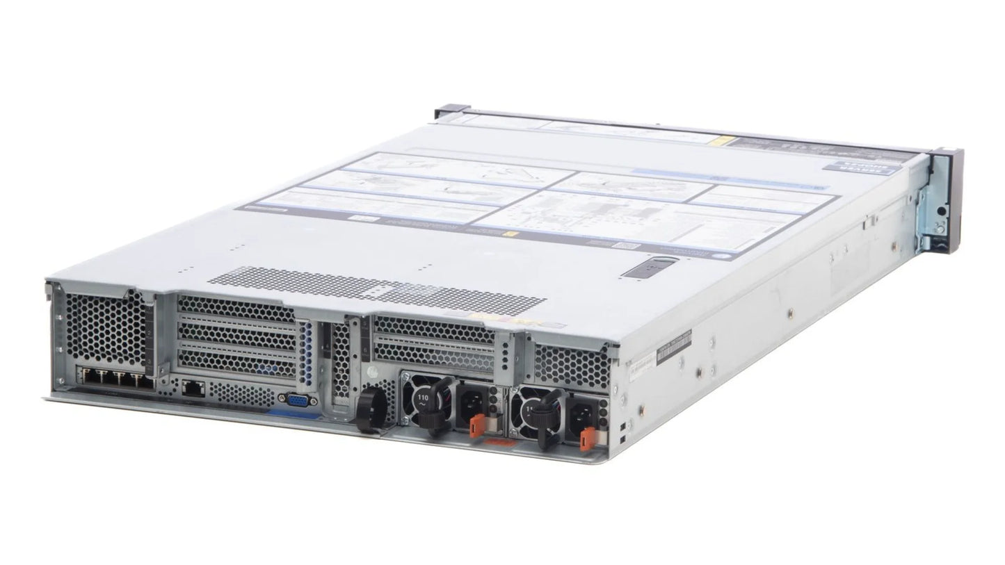 Close-up detail of rear PCIe expansion slots and LOM network adapter on Lenovo SR650