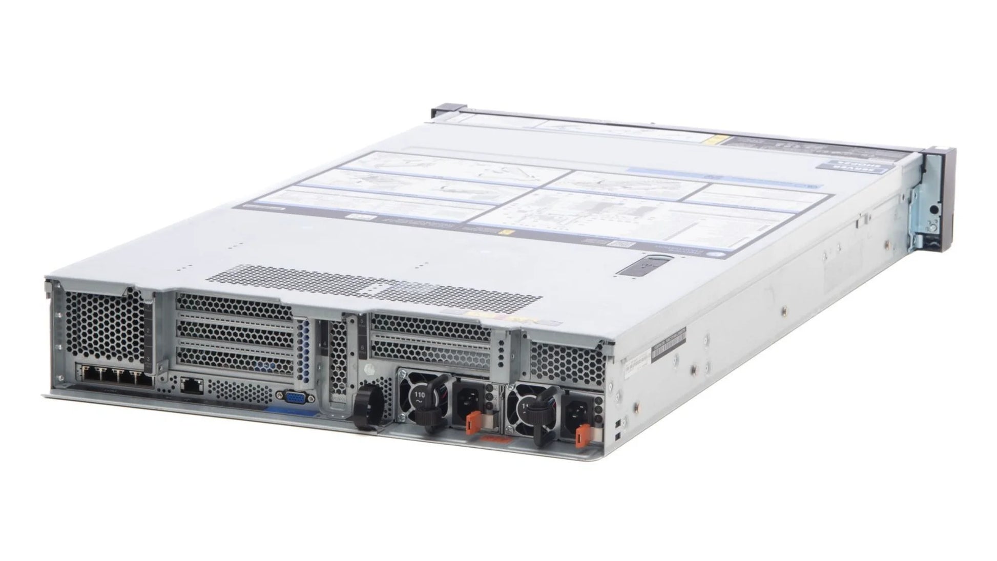 Close-up detail of rear PCIe expansion slots and LOM network adapter on Lenovo SR650
