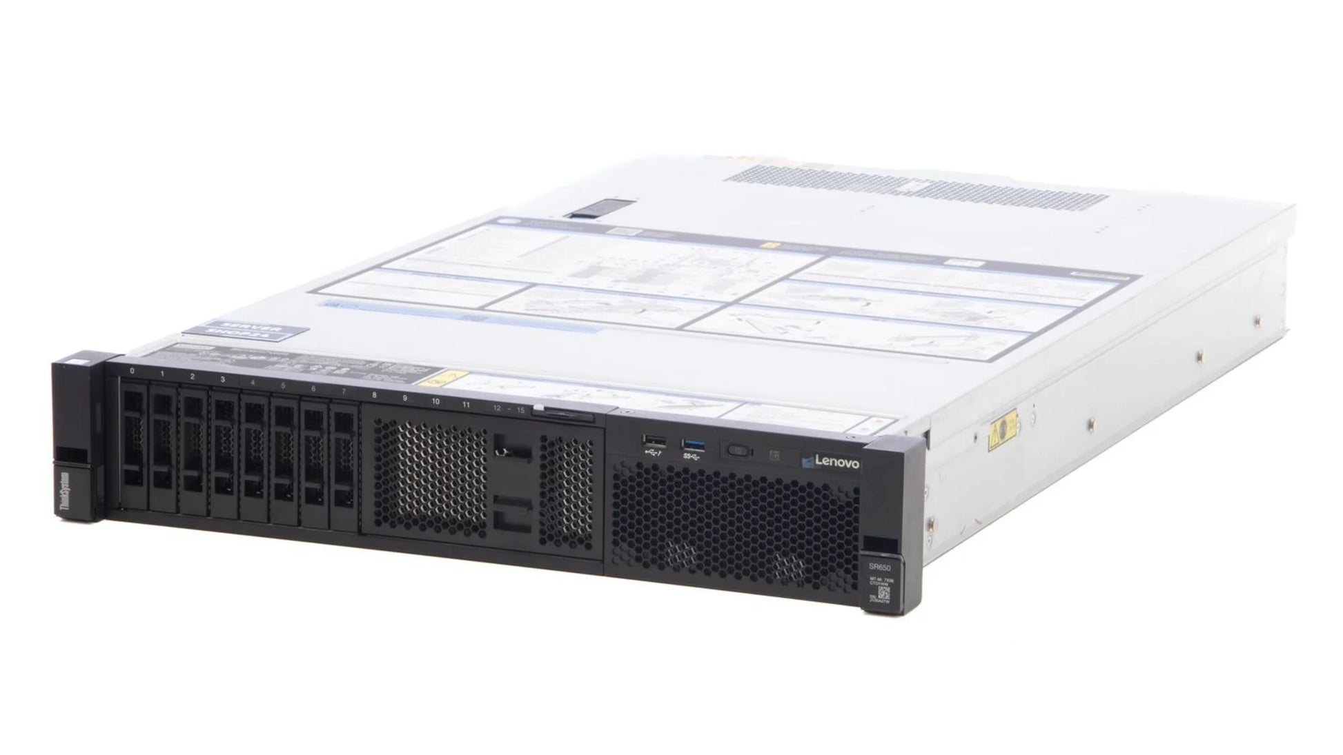 Side profile view of Lenovo SR650 server showing chassis depth